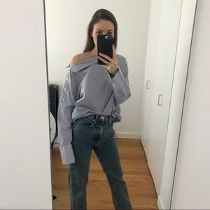 Babaton pinstripe one-shoulder blouse